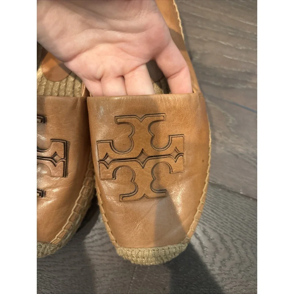 AUTHENTIC Tory Burch Ines Leather Logo Espadrilles